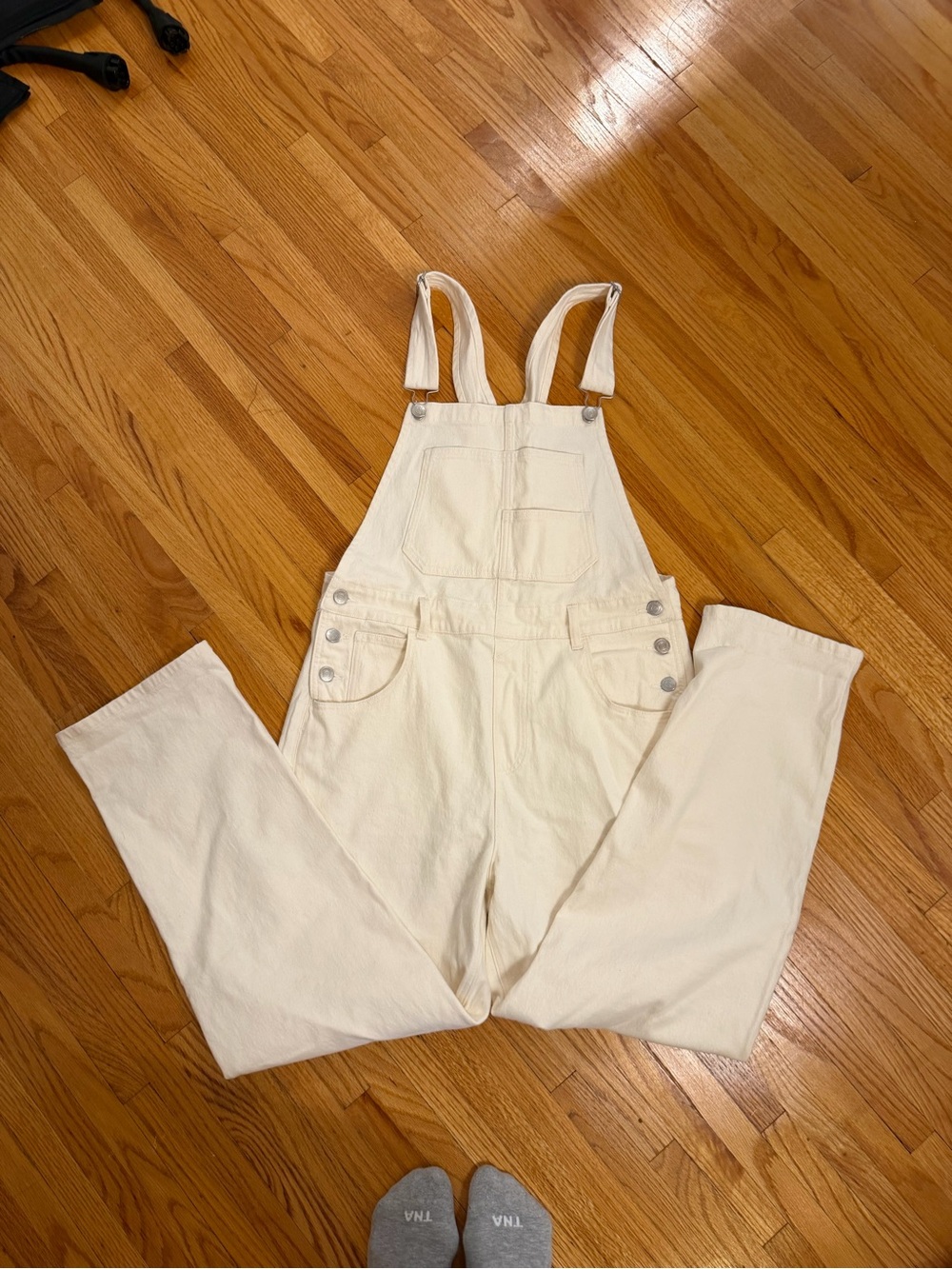 Quince Cream Denim Overalls